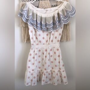 LoveShackFancy Eyelet Embroidered Floral Ruffle Overlay Mini Dress Cottagecore